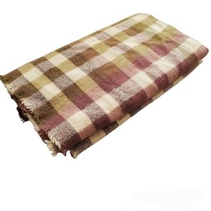 Large Zara green and purple plaid knit scarf